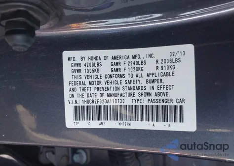 2013 Honda Accord Lx z USA, uszkodzony, nr VIN 1HGCR2F32DA110730